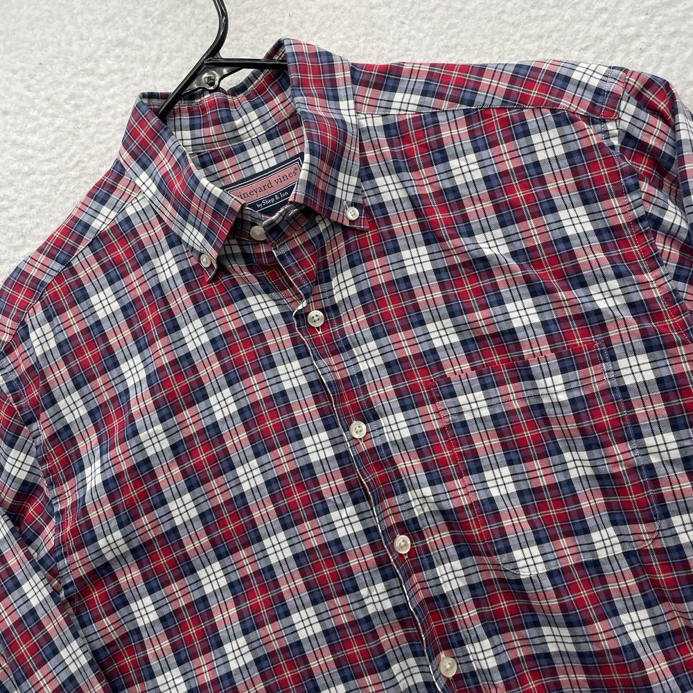 Vineyard Vines Murray Shirt Mens Medium M Red Blue Plaid Button Up Preppy Whale
